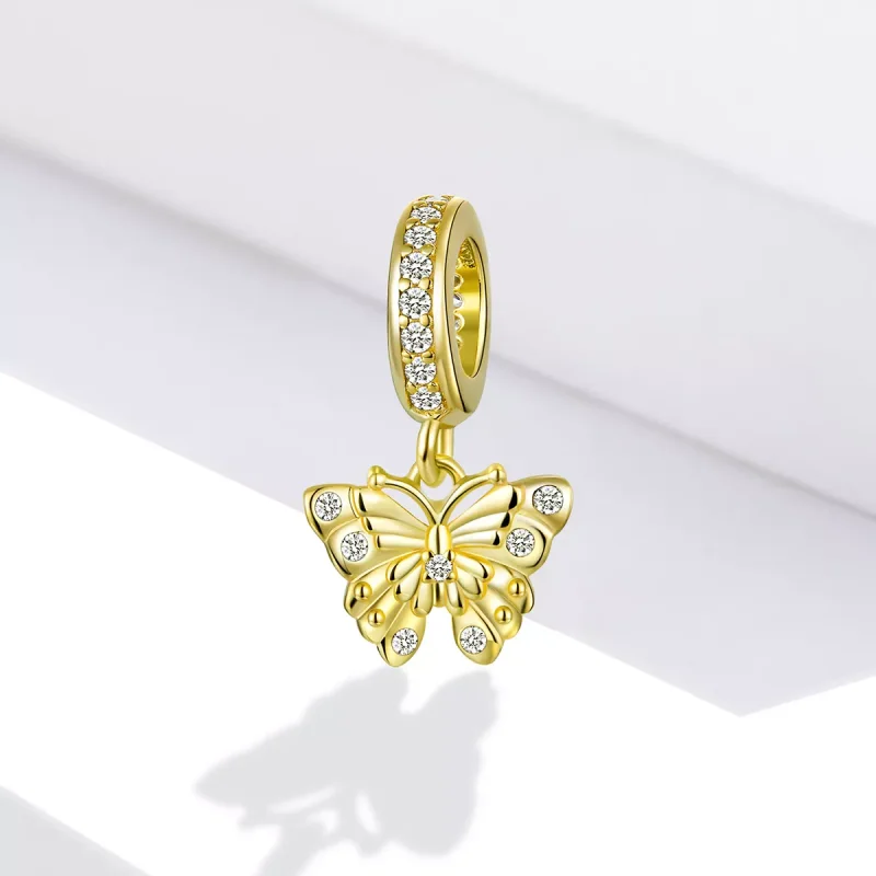 (resim) Pandora tarzı 14k altın kaplama Altın Kelebek Sallantılı Charm - BSC248 - Görüntüle 2