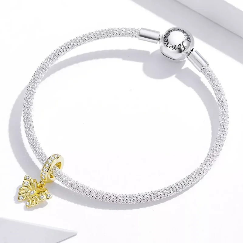 (resim) Pandora tarzı 14k altın kaplama Altın Kelebek Sallantılı Charm - BSC248 - Görüntüle 3