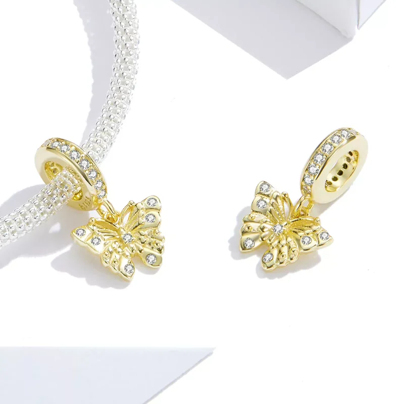 (resim) Pandora tarzı 14k altın kaplama Altın Kelebek Sallantılı Charm - BSC248 - Görüntüle 4