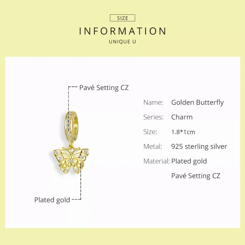 (resim) Pandora tarzı 14k altın kaplama Altın Kelebek Sallantılı Charm - BSC248 - Görüntüle 6