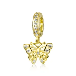(resim) Pandora tarzı 14k altın kaplama Altın Kelebek Sallantılı Charm - BSC248