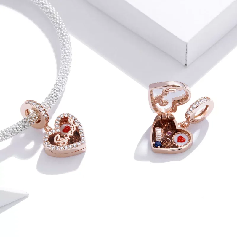 (resim) Pandora tarzı 14k rose altın kaplama Çikolata Hediye Kutusu Sallantılı Charm - S - Görüntüle 4