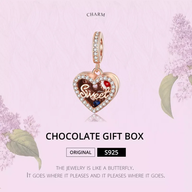 (resim) Pandora tarzı 14k rose altın kaplama Çikolata Hediye Kutusu Sallantılı Charm - S - Görüntüle 6