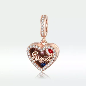 (resim) Pandora tarzı 14k rose altın kaplama Çikolata Hediye Kutusu Sallantılı Charm - SCC1670