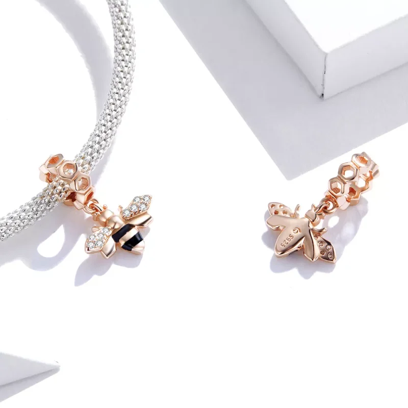 (resim) Pandora tarzı 14k rose altın kaplama Küçük Arı Sallantılı Charm - BSC370 - Görüntüle 4