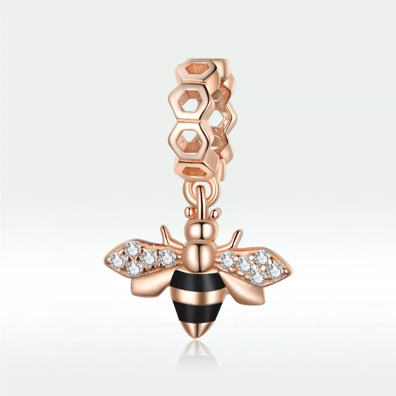 (resim) Pandora tarzı 14k rose altın kaplama Küçük Arı Sallantılı Charm - BSC370 - Görüntüle 5