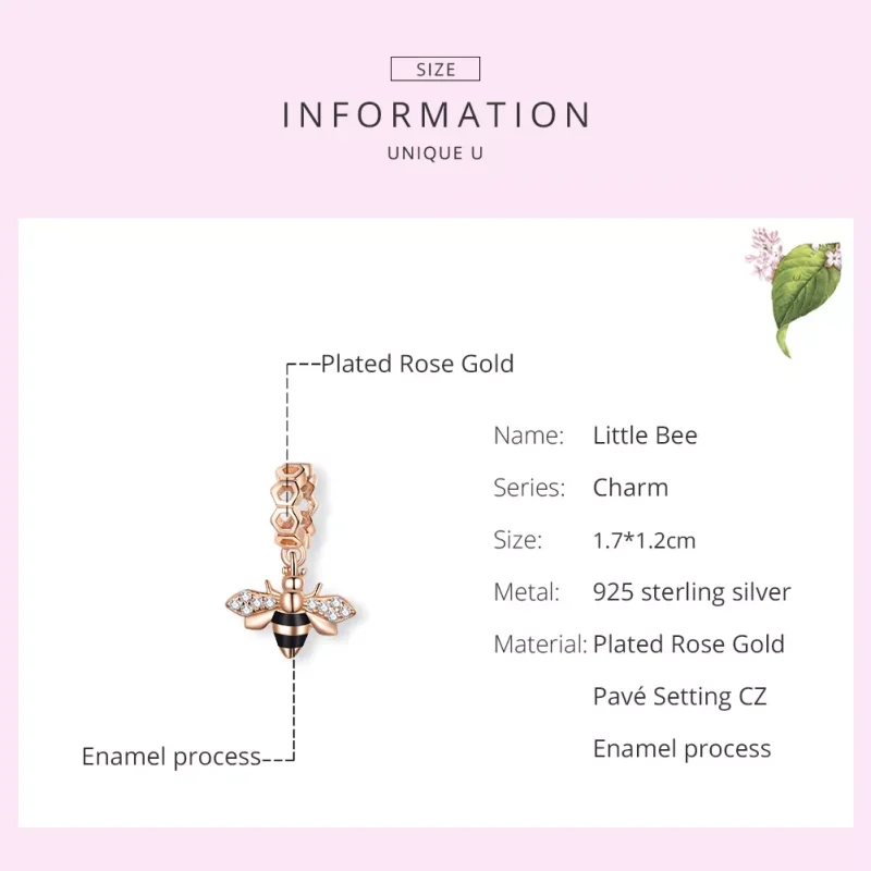 (resim) Pandora tarzı 14k rose altın kaplama Küçük Arı Sallantılı Charm - BSC370 - Görüntüle 7