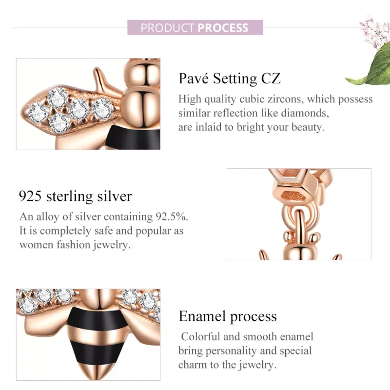 (resim) Pandora tarzı 14k rose altın kaplama Küçük Arı Sallantılı Charm - BSC370 - Görüntüle 8
