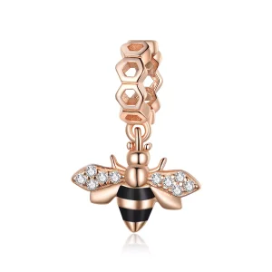(resim) Pandora tarzı 14k rose altın kaplama Küçük Arı Sallantılı Charm - BSC370