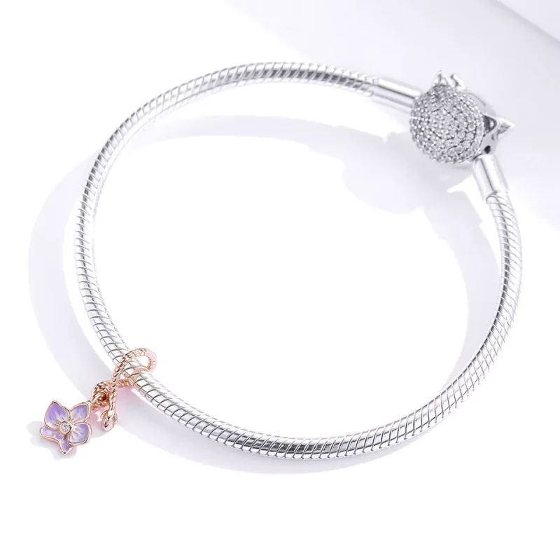 (resim) Pandora tarzı 14k rose altın kaplama Orkide Sallantılı Charm - BSC287 - Görüntüle 2