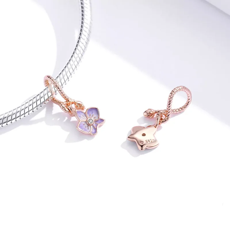 (resim) Pandora tarzı 14k rose altın kaplama Orkide Sallantılı Charm - BSC287 - Görüntüle 3