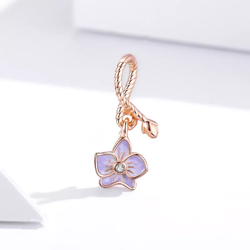 (resim) Pandora tarzı 14k rose altın kaplama Orkide Sallantılı Charm - BSC287 - Görüntüle 4