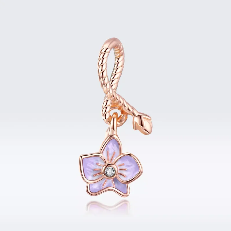 (resim) Pandora tarzı 14k rose altın kaplama Orkide Sallantılı Charm - BSC287 - Görüntüle 5
