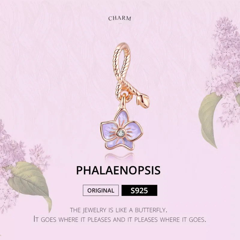 (resim) Pandora tarzı 14k rose altın kaplama Orkide Sallantılı Charm - BSC287 - Görüntüle 6