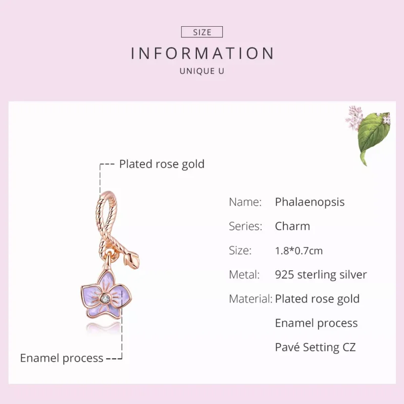 (resim) Pandora tarzı 14k rose altın kaplama Orkide Sallantılı Charm - BSC287 - Görüntüle 7
