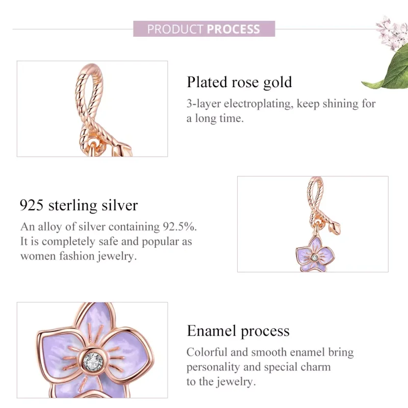 (resim) Pandora tarzı 14k rose altın kaplama Orkide Sallantılı Charm - BSC287 - Görüntüle 8