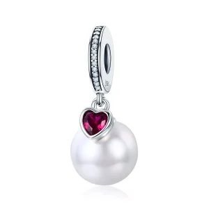 (resim) Pandora tarzı Beyaz Boncuklar ve Kalpler Sallantılı Charm - SCC782