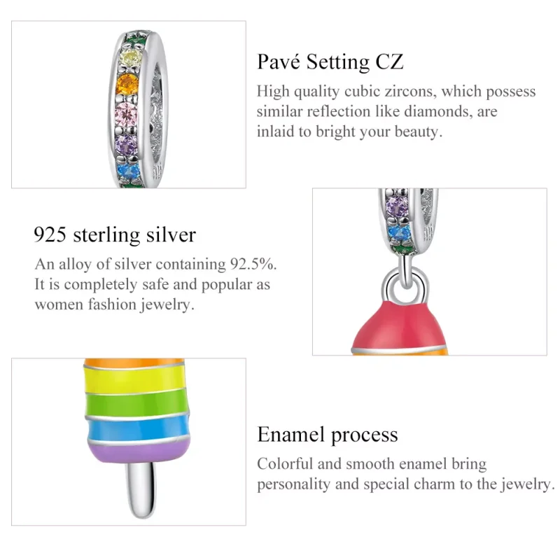 (resim) Pandora tarzı Gökkuşağı Dondurması Sallantılı Charm - BSC351 - Görüntüle 7