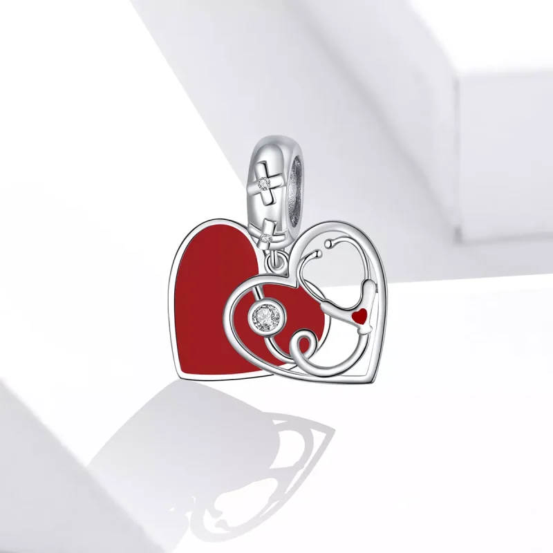 (resim) Pandora tarzı Kırmızı Kalpli Stetoskop Sallantılı Charm - BSC308 - Görüntüle 2
