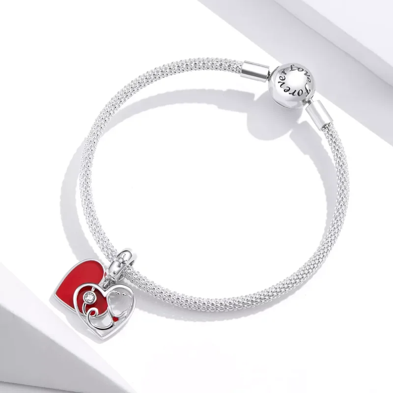 (resim) Pandora tarzı Kırmızı Kalpli Stetoskop Sallantılı Charm - BSC308 - Görüntüle 3