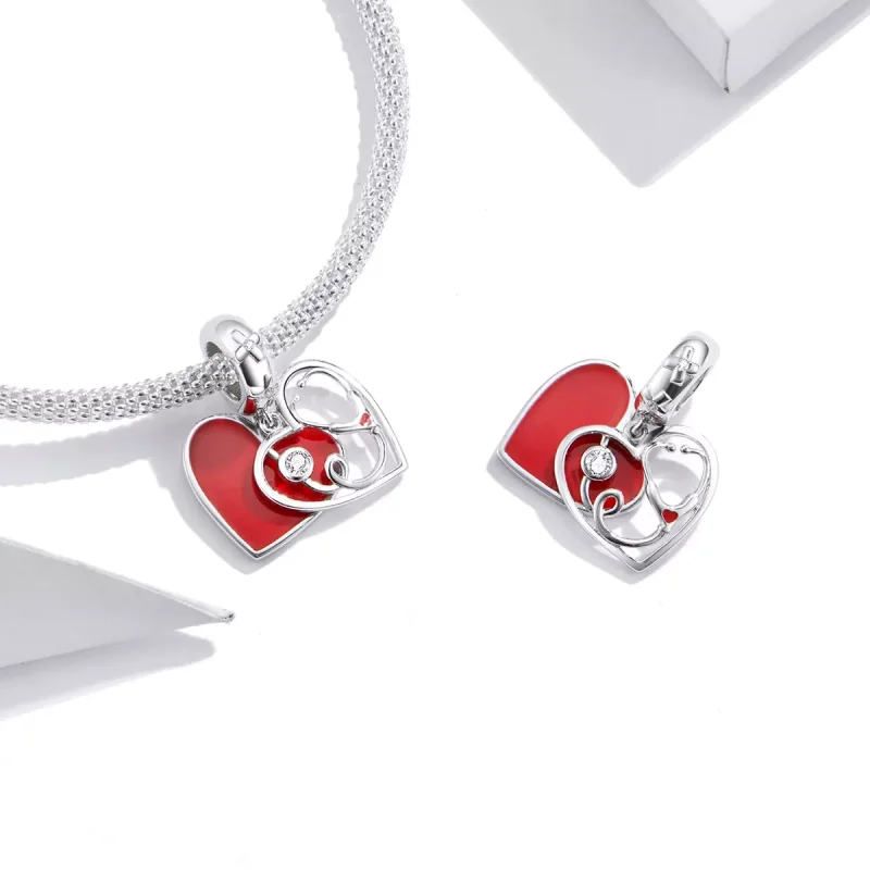 (resim) Pandora tarzı Kırmızı Kalpli Stetoskop Sallantılı Charm - BSC308 - Görüntüle 4