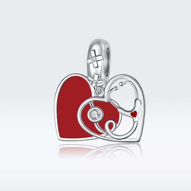 (resim) Pandora tarzı Kırmızı Kalpli Stetoskop Sallantılı Charm - BSC308 - Görüntüle 5