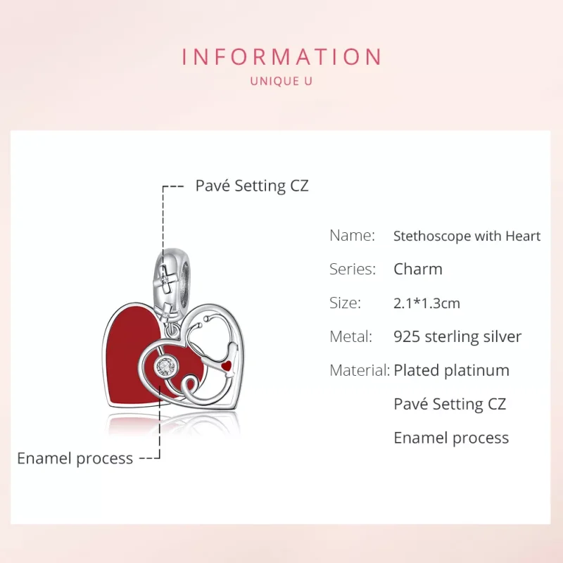 (resim) Pandora tarzı Kırmızı Kalpli Stetoskop Sallantılı Charm - BSC308 - Görüntüle 6
