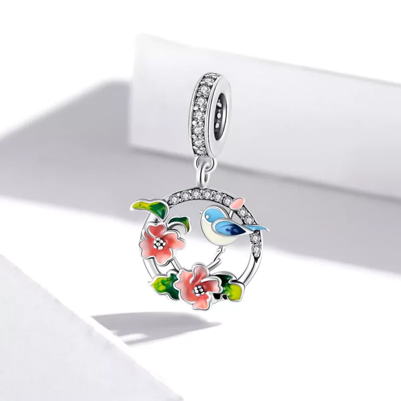 (resim) Pandora tarzı Kuşlar ve Çiçekler Sallantılı Charm - SCC1726 - Görüntüle 2