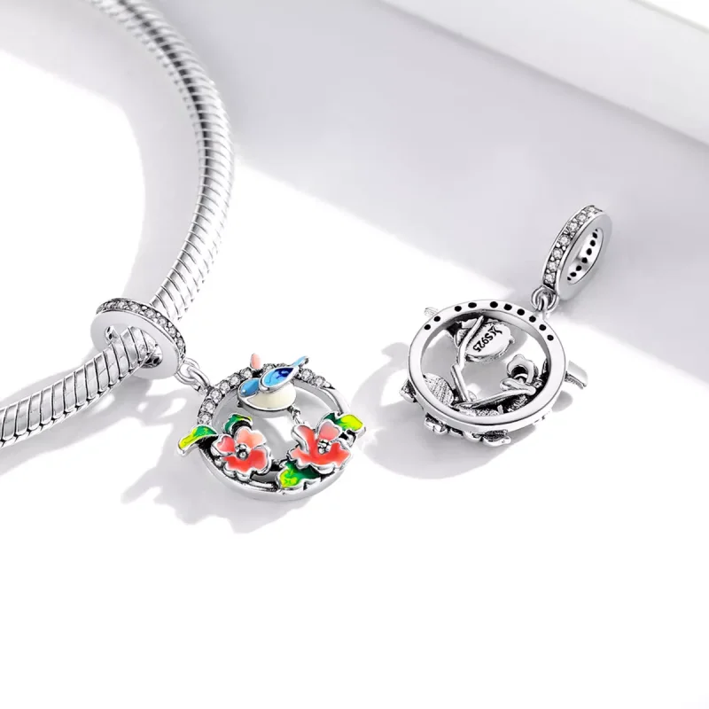 (resim) Pandora tarzı Kuşlar ve Çiçekler Sallantılı Charm - SCC1726 - Görüntüle 4