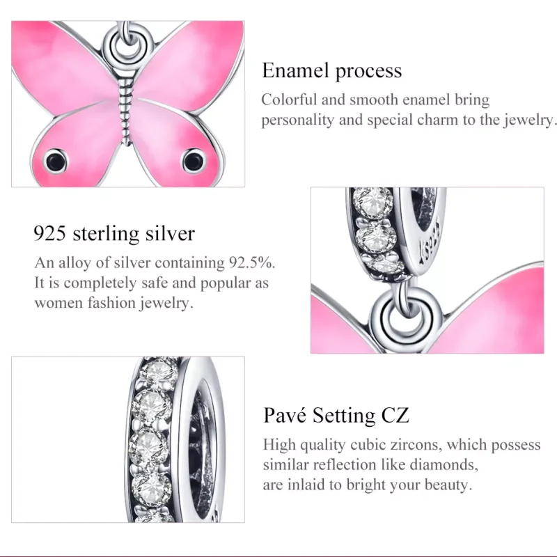 (resim) Pandora tarzı Pembe Kelebek Sallantılı Charm - SCC1728 - Görüntüle 7