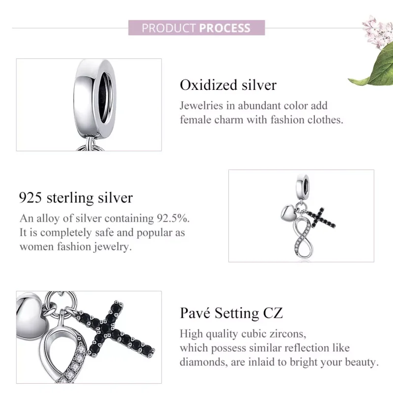 (resim) Pandora tarzı sonsuzluk çapraz ve kalp Sallantılı Charm - SCC1713 - Görüntüle 8