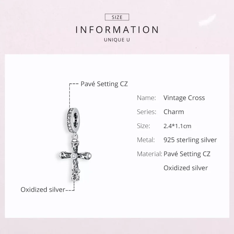 (resim) Pandora tarzı Vintage Haç Sallantılı Charm - BSC313 - Görüntüle 6