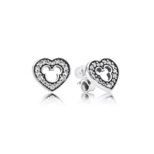 (resim) Disney heart silver stud earrings with cubic zirconia and cut-out Mickey silhouette - 290579CZ