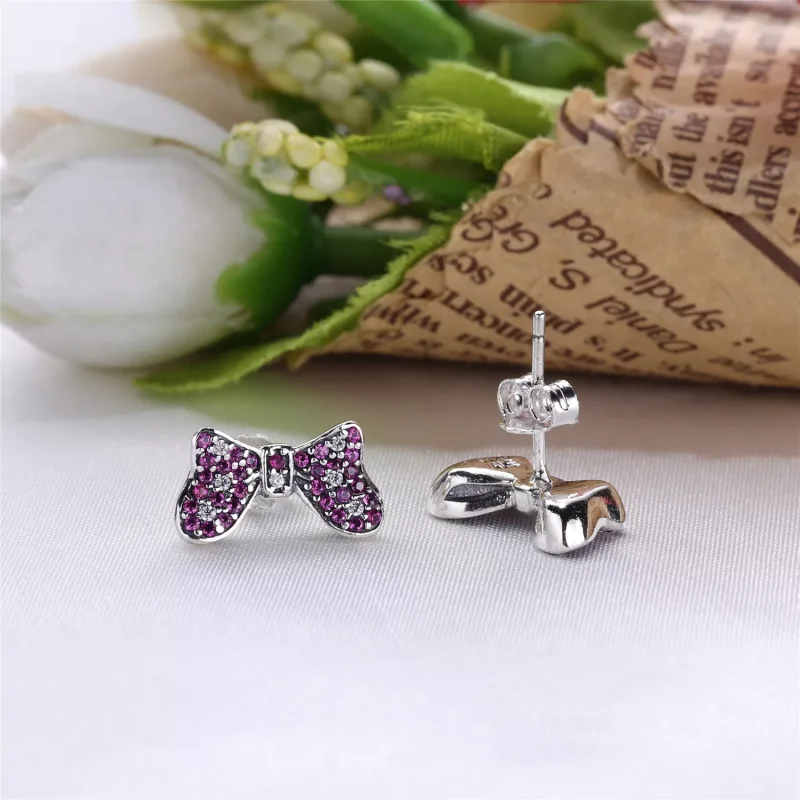 (resim) Disney Minnie bow silver stud earrings with red and clear cubic zirconia - 29057 - Görüntüle 2