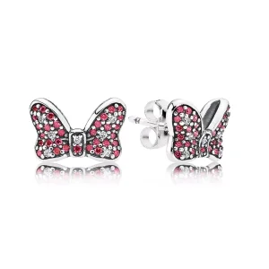 (resim) Disney Minnie bow silver stud earrings with red and clear cubic zirconia - 290578CZR
