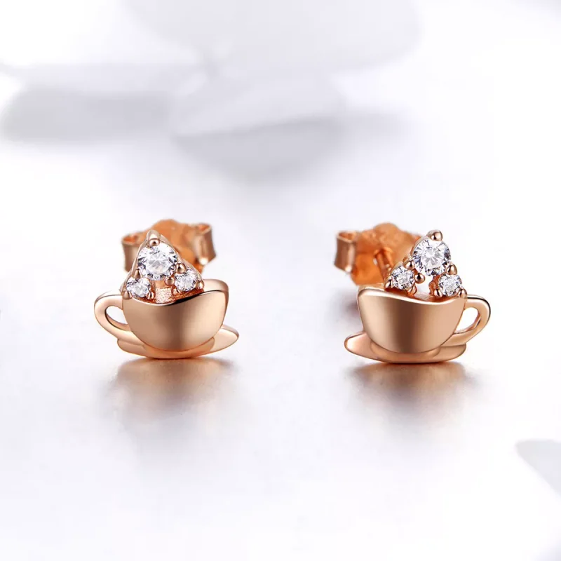 (resim) Pandora tarzı 14 ayar pembe altın ikindi kahvesi Çi̇vi̇ küpeler - SCE592 - Görüntüle 2