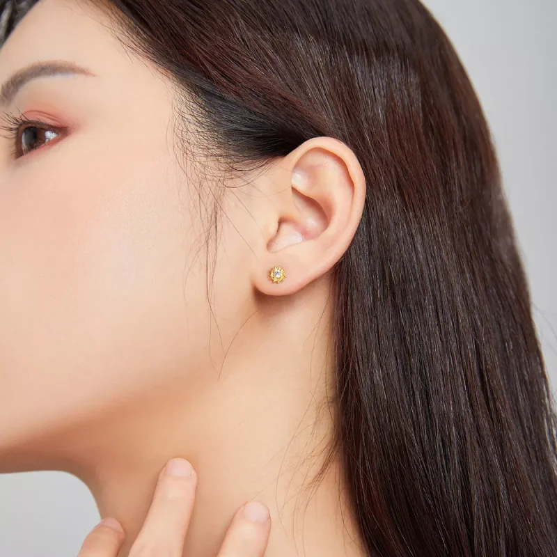 (resim) Pandora tarzı 14k altın kaplama Ayçiçeği Çi̇vi̇ küpeler - SCE1057 - Görüntüle 7