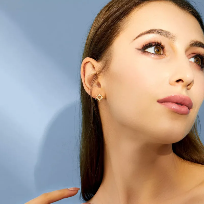 (resim) Pandora tarzı 14k altın kaplama Güneş Çi̇vi̇ küpeler - BSE256 - Görüntüle 5