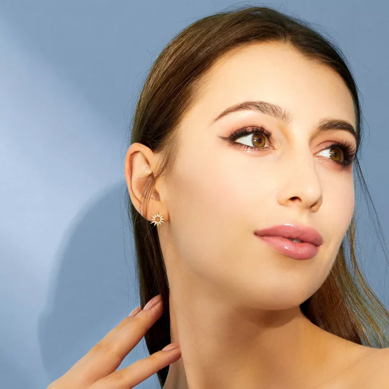 (resim) Pandora tarzı 14k altın kaplama Güneş Çi̇vi̇ küpeler - BSE256 - Görüntüle 7