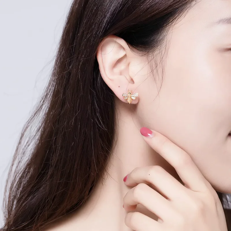 (resim) Pandora tarzı 14k altın kaplama Reiki Arı Çi̇vi̇ küpeler - SCE344-B - Görüntüle 4