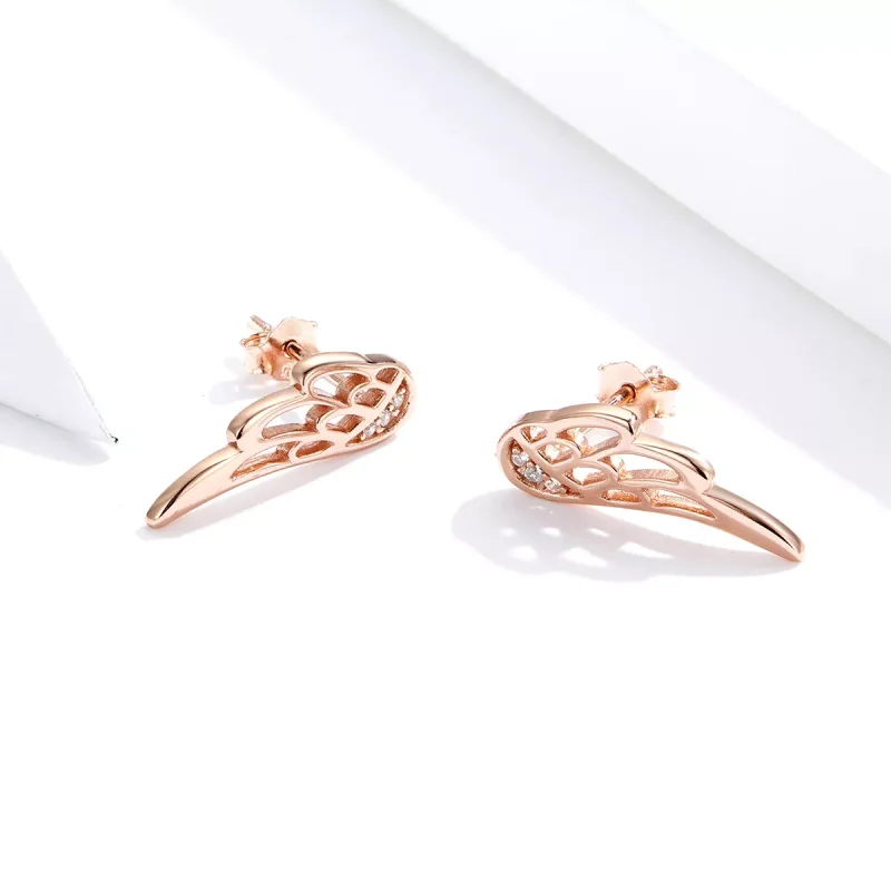 (resim) Pandora tarzı 14k rose altın kaplama Elf Kanatları Çi̇vi̇ küpeler - SCE343-C - Görüntüle 2