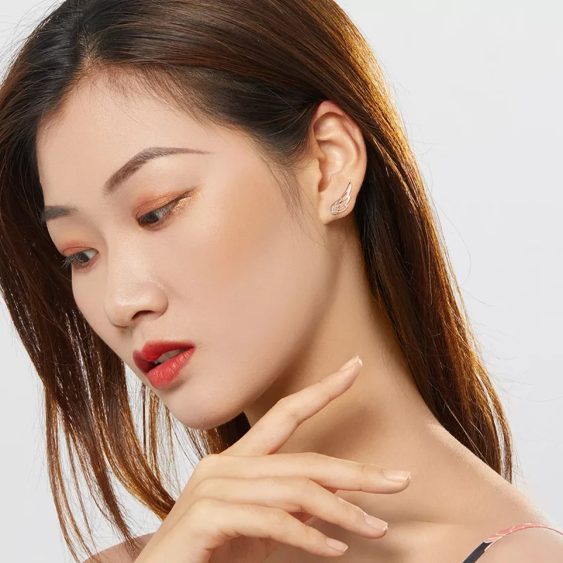 (resim) Pandora tarzı 14k rose altın kaplama Elf Kanatları Çi̇vi̇ küpeler - SCE343-C - Görüntüle 3