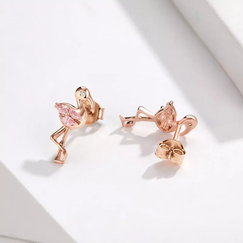 (resim) Pandora tarzı 14k rose altın kaplama flamingolar Çi̇vi̇ küpeler - BSE120 - Görüntüle 2