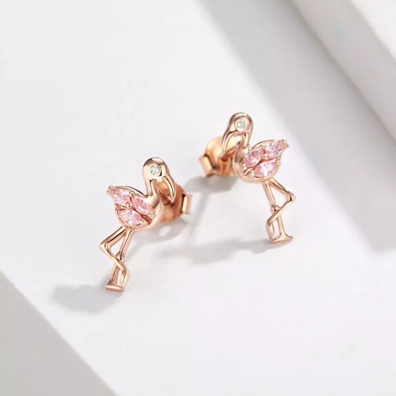 (resim) Pandora tarzı 14k rose altın kaplama flamingolar Çi̇vi̇ küpeler - BSE120 - Görüntüle 5