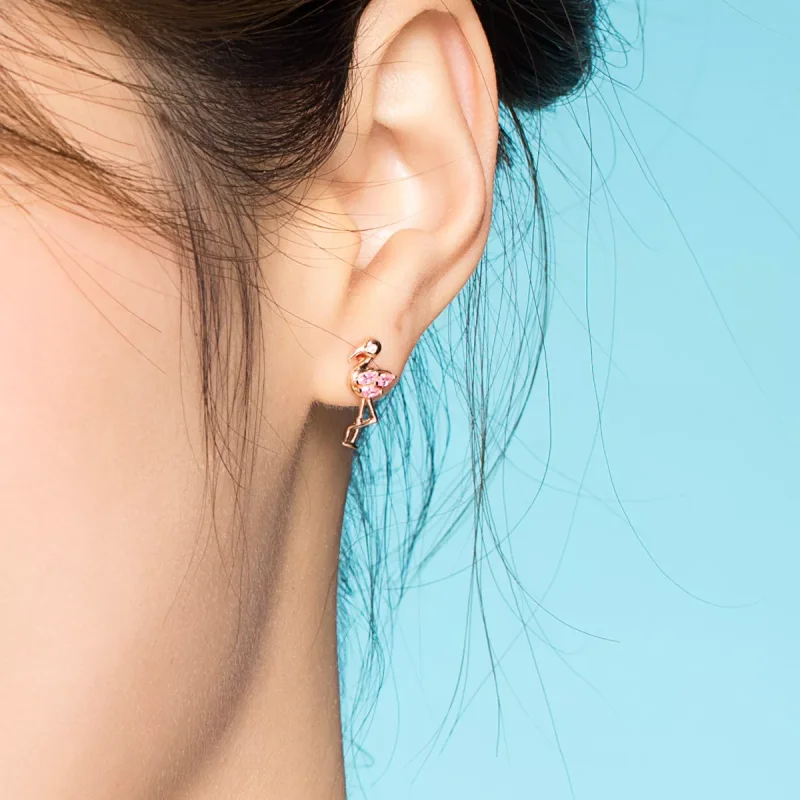 (resim) Pandora tarzı 14k rose altın kaplama flamingolar Çi̇vi̇ küpeler - BSE120 - Görüntüle 6