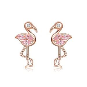 (resim) Pandora tarzı 14k rose altın kaplama flamingolar Çi̇vi̇ küpeler - BSE120