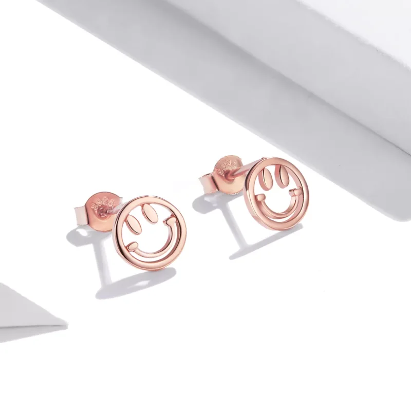 (resim) Pandora tarzı 14k rose altın kaplama güzel gülen yüz Çi̇vi̇ küpeler - SCE1106 - Görüntüle 2