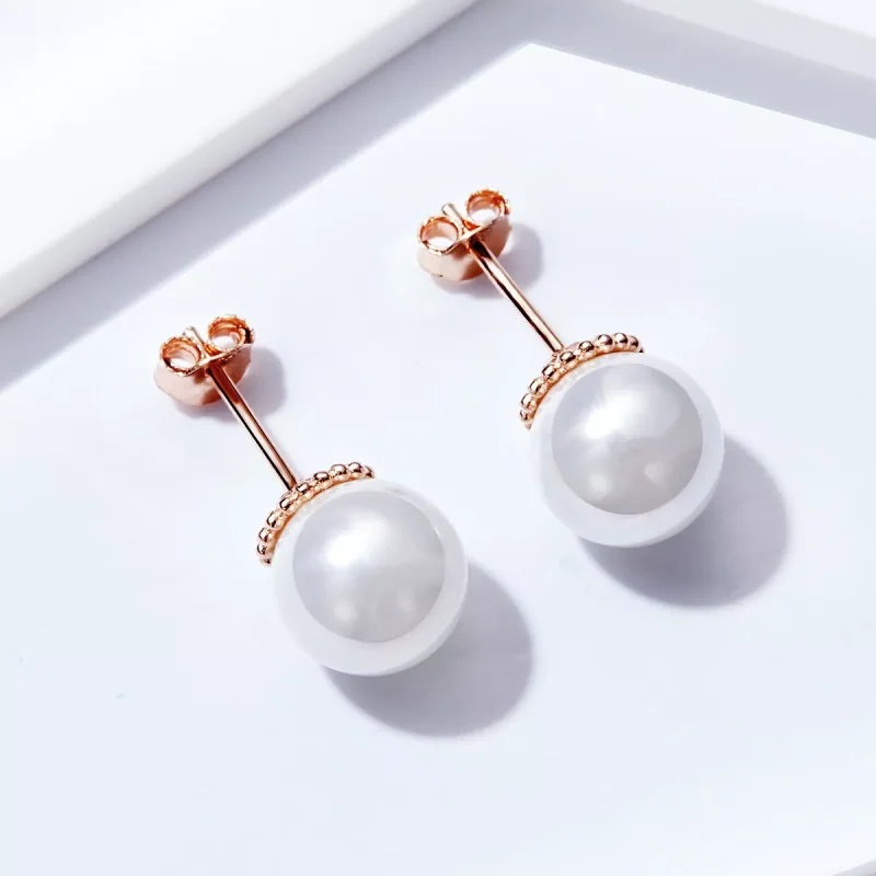 (resim) Pandora tarzı 14k rose altın kaplama İnci Çi̇vi̇ küpeler - SCE609 - Görüntüle 2