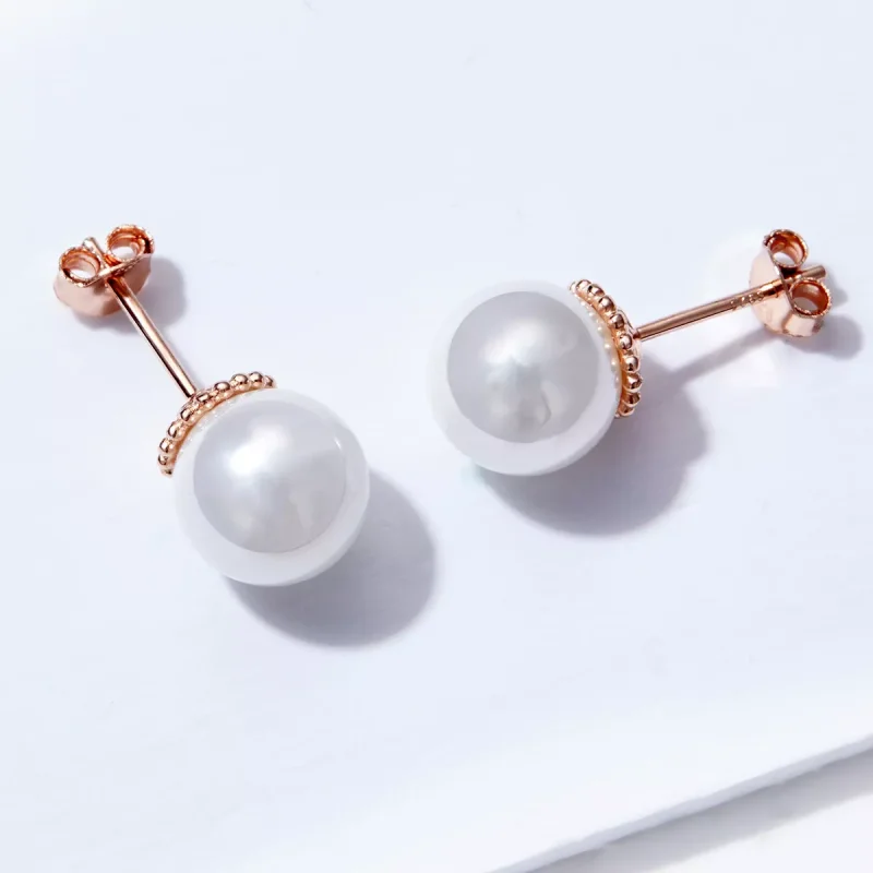 (resim) Pandora tarzı 14k rose altın kaplama İnci Çi̇vi̇ küpeler - SCE609 - Görüntüle 3