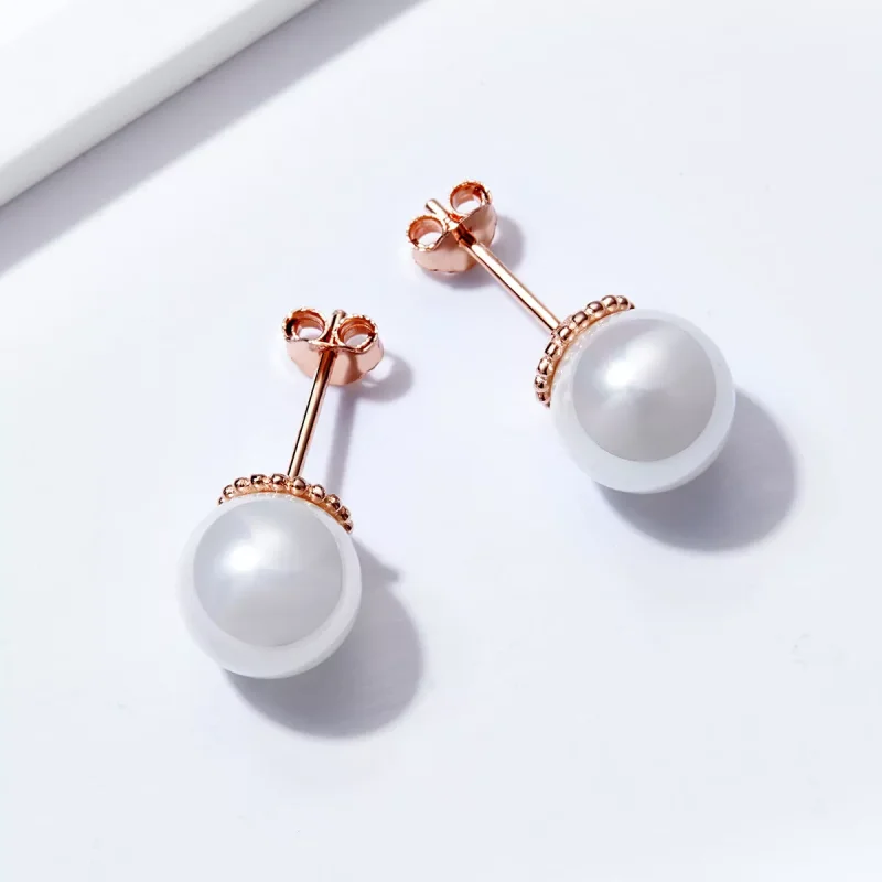 (resim) Pandora tarzı 14k rose altın kaplama İnci Çi̇vi̇ küpeler - SCE609 - Görüntüle 4